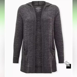Torrid Super Soft Plush Cardigan Open Front with hood and pockets.
